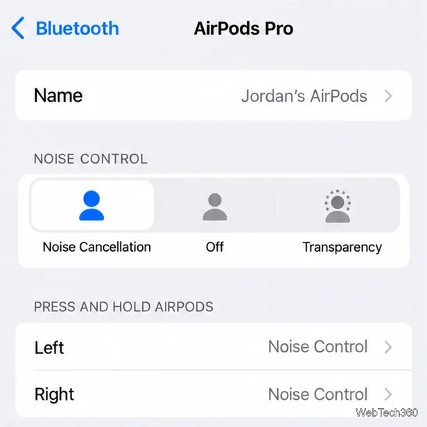 AirPodsの設定画面に名前フィールドと編集可能なAirPodsラベルが表示されます。
