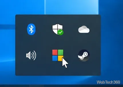 Se deschid pictogramele ascunse din zona de notificare din Windows 10, cu o pictogramă de script personalizat printre pictogramele din bară