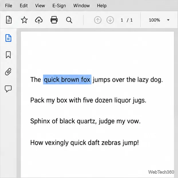 Fraza tekstowa w pliku PDF wyświetlana z niebieskim podświetleniem po zmianie koloru adnotacji