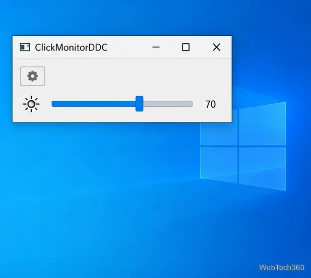 ClickMonitorDDC open in Windows with a brightness slider and settings button