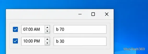 Two enabled example brightness rows: 70 at 7 AM and 30 at 10 PM