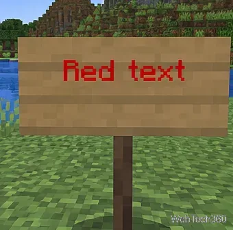 Деревянная табличка Minecraft с красным текстом в качестве примера раскраски табличек Bedrock.