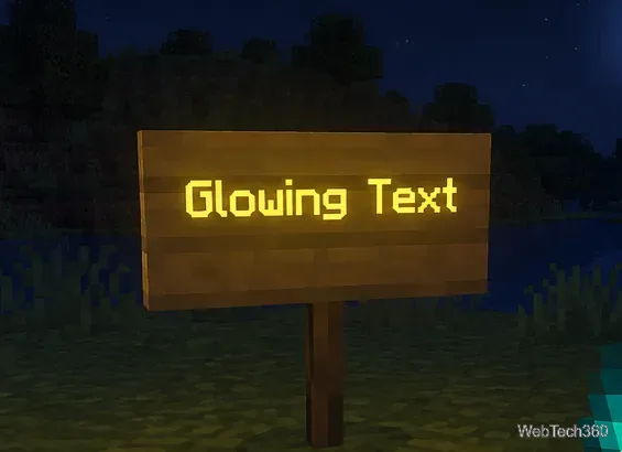 Вывеска Minecraft ночью с ярко-желтым светящимся текстом.