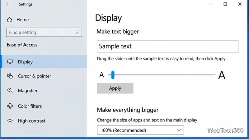 Windows 10でテキストサイズを変更する方法