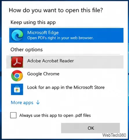 Windows 10 How do you want to open this file dialog with several compatible app choices