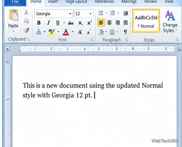 フォントがGeorgia 12ポイントで、スタイルが「標準」に設定された、空白のWord 2010文書。