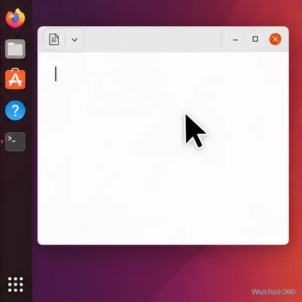 Un gros pointeur de souris noir et blanc au-dessus d'une fenêtre de document vierge sur le bureau Ubuntu