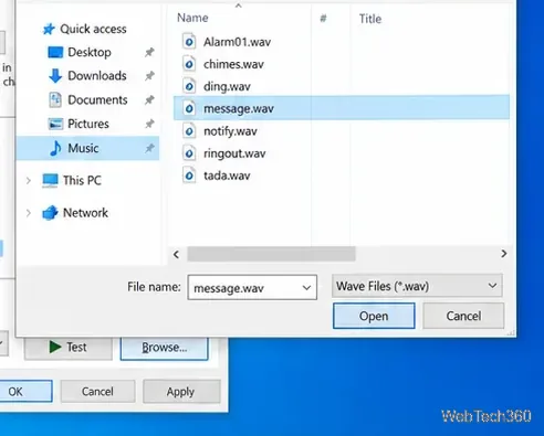 例：WAVファイルリストからmessage.wavが選択されたブラウズピッカー