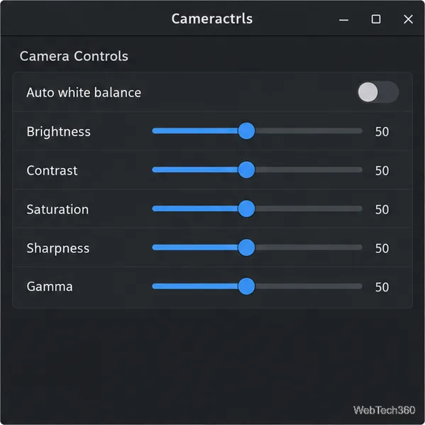 La ventana de controles Cameractrls muestra controles deslizantes para el ajuste automático del balance de blancos y del color.