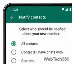 WhatsAppの通知連絡先選択画面には、「すべての連絡先」と「チャットしたことがある連絡先」が表示されます。