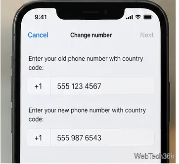 iPhoneの番号変更フォームには、古い番号と新しい番号の入力欄が別々に表示されます。
