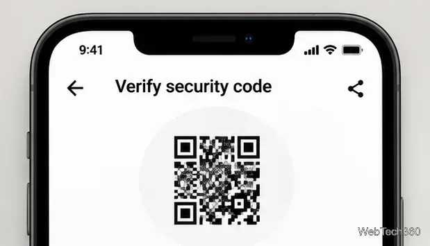 WhatsAppのセキュリティコード確認ページ(暗号化検証情報の比較に使用されるQRコード付き)