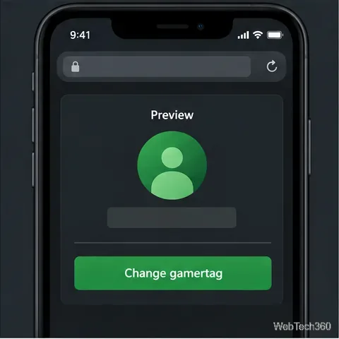 Phone browser preview with the Change gamertag confirmation control.