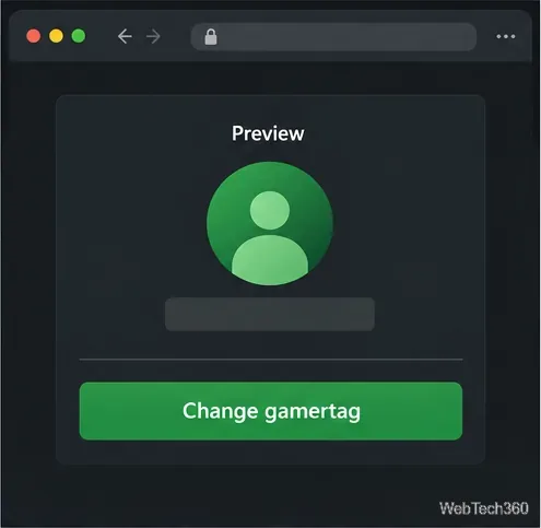 Desktop preview screen with a Change gamertag confirmation button.