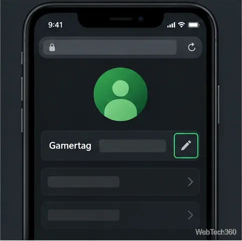 Phone browser profile with the gamertag edit pencil highlighted.