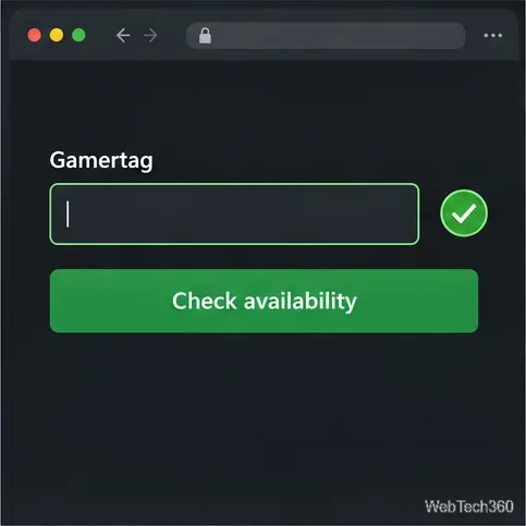 Desktop gamertag form showing an available-name check indicator.