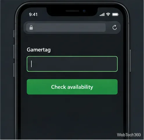 Phone browser gamertag field and Check availability button.