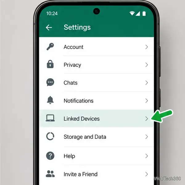 Tela de configurações do WhatsApp no ​​Android com a opção "Dispositivos vinculados" selecionada.