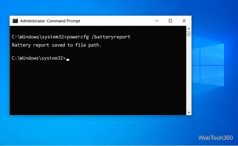 เปิดหน้าต่าง Command Prompt ของ Windows 10 โดยเรียกใช้คำสั่ง powercfg /batteryreport