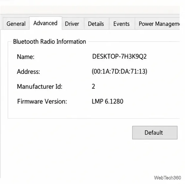 Informazioni sulla radio Bluetooth che mostrano la versione del firmware LMP 6.1280.