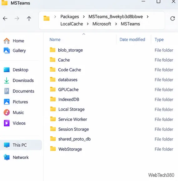 檔案總管開啟至「新建 Teams 本機快取 Microsoft MSTeams」資料夾，快取子資料夾可見。