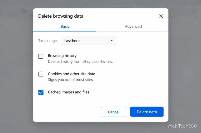 Chromeで閲覧履歴とCookieがチェックされていない状態でキャッシュされた画像とファイルを選択する