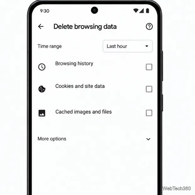 Android版Chromeの閲覧データ削除画面には、期間とその他のオプションが表示されます。