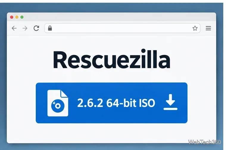 Uma ilustração da página de download do Rescuezilla com o arquivo ISO 2.6.2 de 64 bits para download.