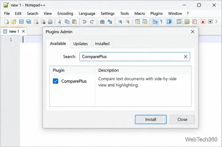 Wie man zwei Dateien in Notepad++ mit ComparePlus vergleicht