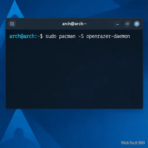 Arch Linuxのターミナルで、openrazer-daemonパッケージのインストールコマンドを実行します。