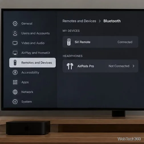 Apple TVのBluetooth設定では、AirPods Proがヘッドホンとして表示されます。