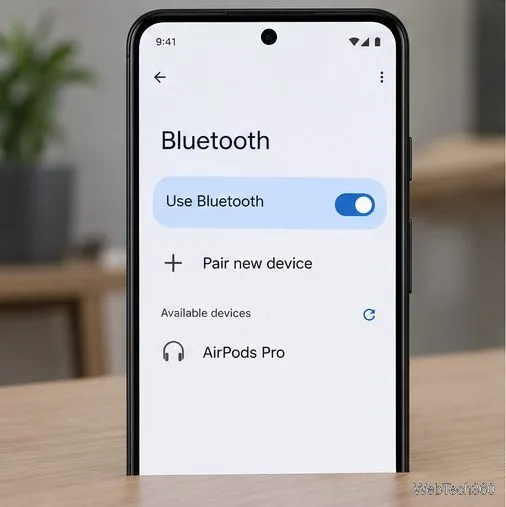 AndroidのBluetooth設定で、「利用可能なデバイス」の下に「新しいデバイスとAirPods Proをペアリングする」と表示されます。