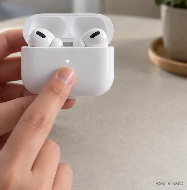 最新のAirPodsケースの前面を指でダブルタップすると、ペアリングモードに入ります。