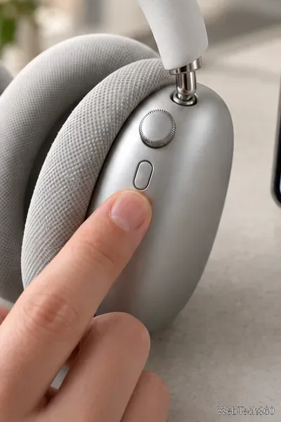 AirPods Maxのデジタルクラウンの下にあるリスニングモードボタンを指で押します。