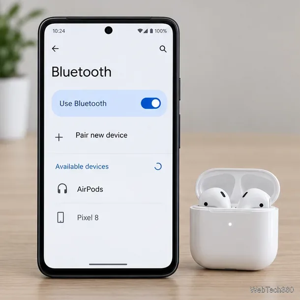 AndroidのBluetooth設定で、AirPodsが利用可能なデバイスとして表示されている。