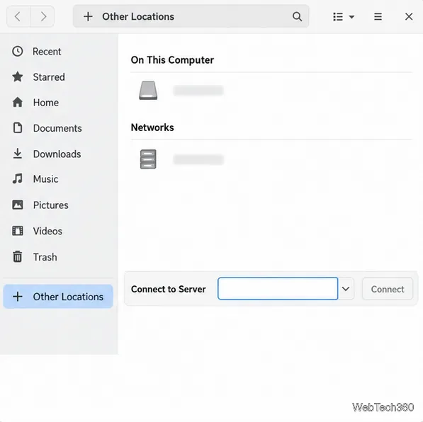 GNOME Files on Other Locations with the Connect to Server address field at the bottom.