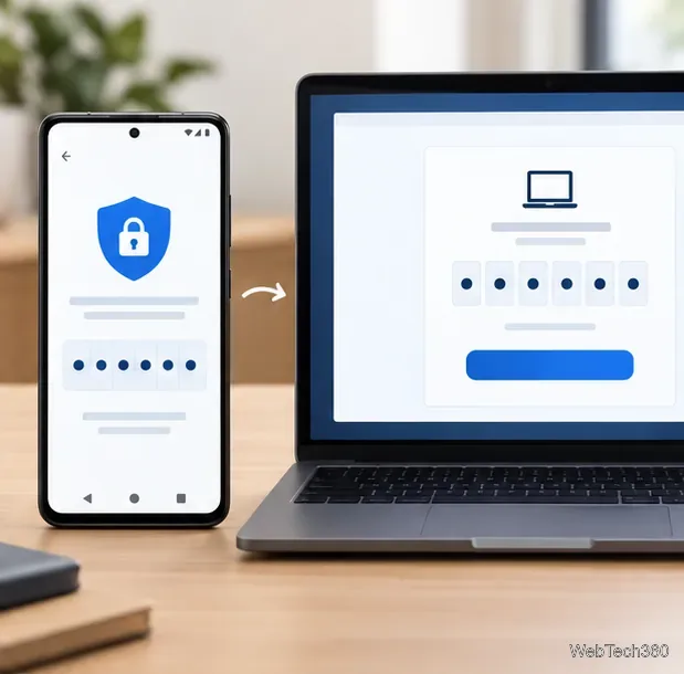 Un téléphone et un ordinateur portable affichant un flux de code abstrait pour l'appairage sécurisé des appareils