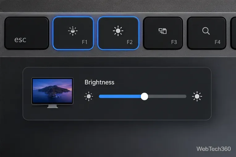 Touches de luminosité du clavier Mac affichées au-dessus d'un curseur de luminosité d'écran.