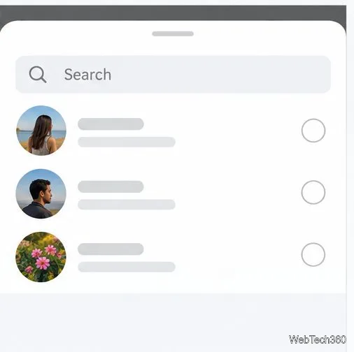 Uno strumento di selezione dei destinatari con casella di ricerca e righe di account selezionabili.