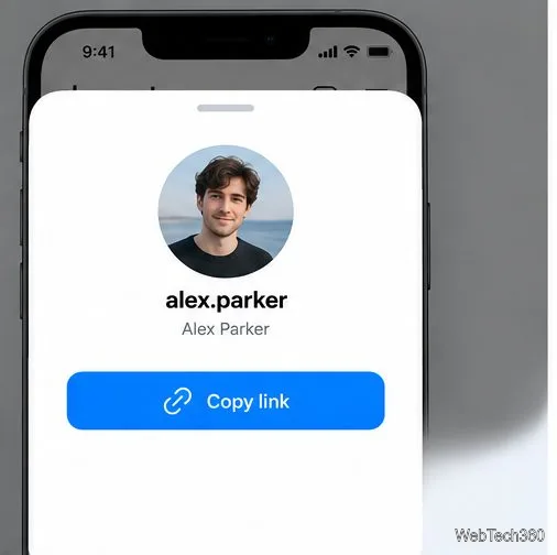 Una scheda profilo con l'azione "Copia link" sotto il nome dell'account.