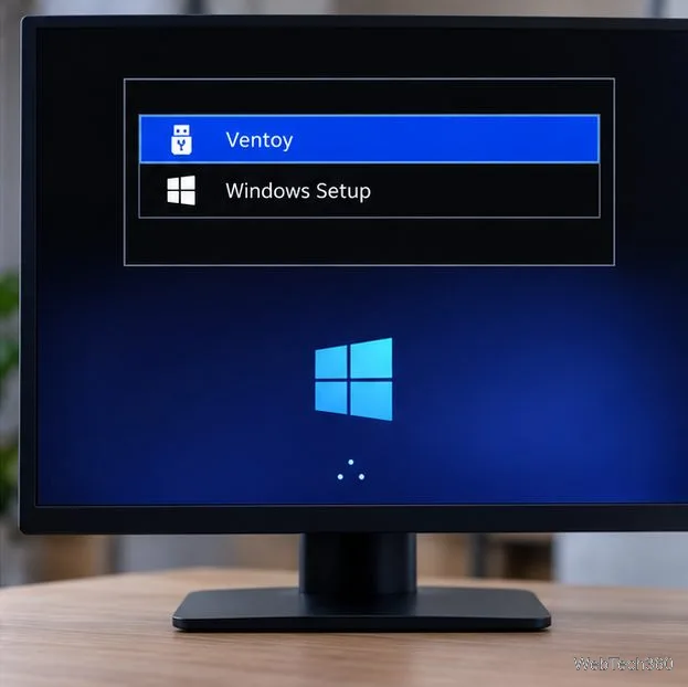 A tela de inicialização do PC destaca o Ventoy antes da tela de instalação do Windows ser exibida.