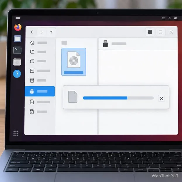 Um gerenciador de arquivos Linux copia um arquivo ISO do Windows para a partição USB grande do Ventoy.