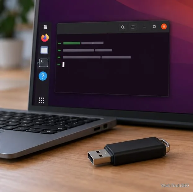 Um terminal Linux e uma unidade flash USB representam a instalação do Ventoy no dispositivo selecionado.