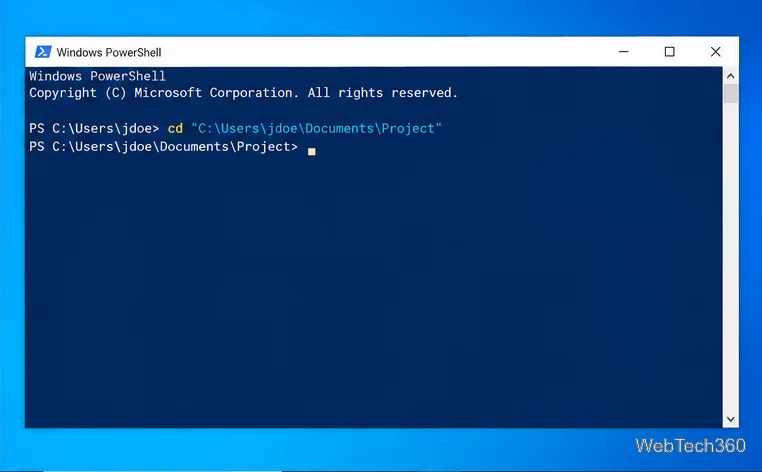 После выполнения команды Set-Location командная строка Windows PowerShell переключилась на выбранную папку проекта.