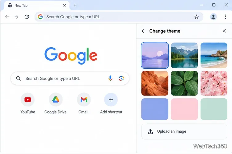 Schimbați galeria de teme Chrome cu colecții de fundaluri și încărcați o imagine