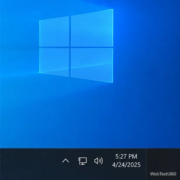 Barra de tarefas do Windows 10 exibindo o relógio compacto padrão e a data à direita.
