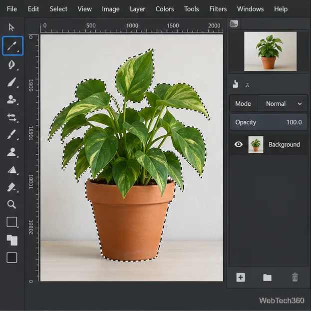 GIMPで植物の葉と鉢に沿って閉じた選択範囲を作成する