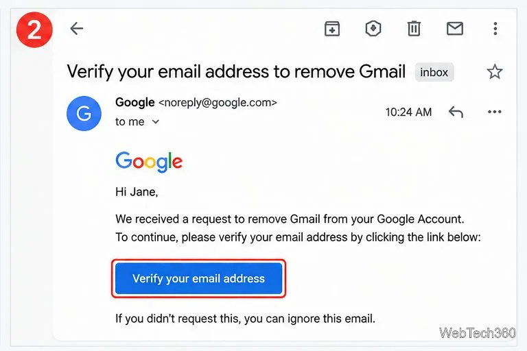 Ouvrez l'e-mail de vérification de Google et sélectionnez le lien de vérification par e-mail.
