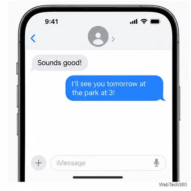 ステッカーを削除した後のiPhoneメッセージの会話画面。青いメッセージバブルが遮られることなく表示されます。