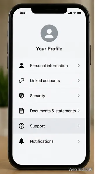 Меню профиля Cash App, отображающее документы, выписки и раздел поддержки.